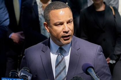 U.S. Attorney Breon Peace speaks to members of the media outside federal court