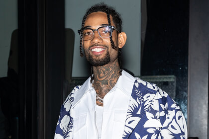 Rapper PnB Rock is seen arriving to the Palm Angels Fashion Show