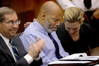 Lamar Johnson reacts after his murder conviction is vacated