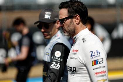 Jimmie Johnson talks with Simon Pagenaud