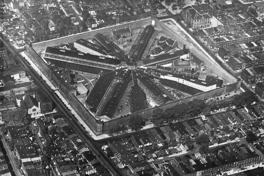 an aerial view of Eastern State Penitentiary