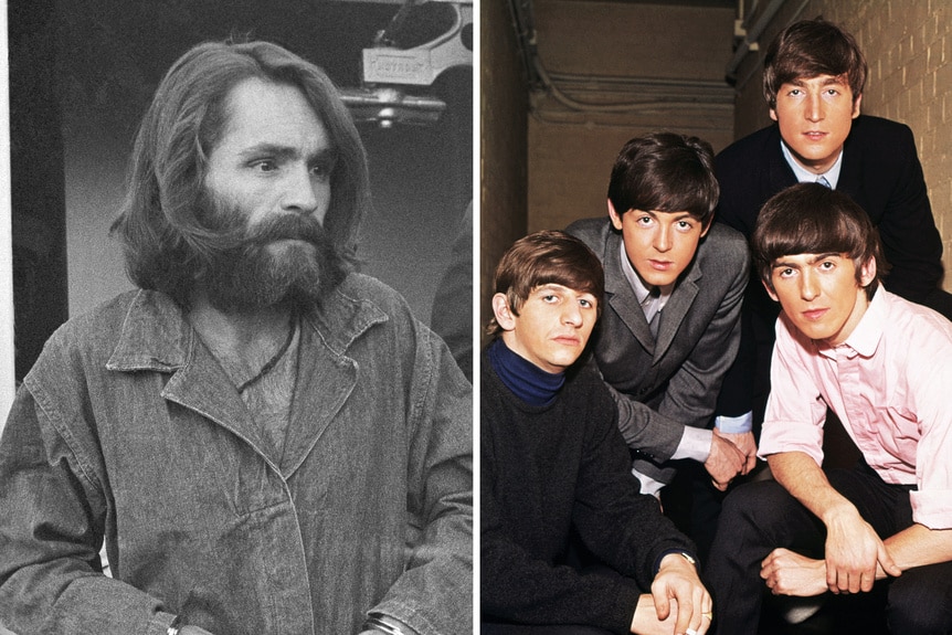 A split of Charles Manson and The Beatles