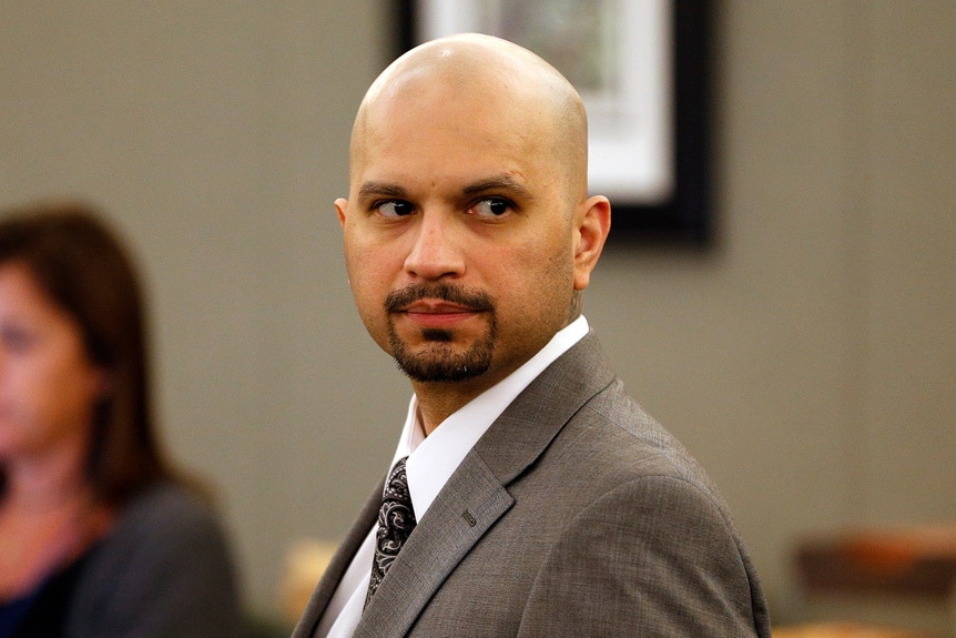 Michael Rudolph Rodriguez walks into the courtroom