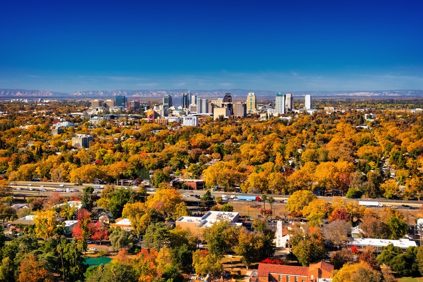 An aerial view of the city of Sacramento in California